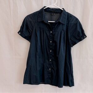 Theory Navy Short-Sleeved Sheer Shirt Size Medium